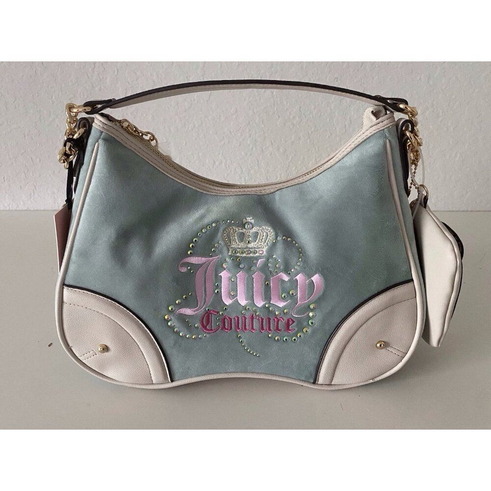 Juicy Couture Dreamy Juicy Shoulder Bag Sage Crystal Blue Bling Viral NEW